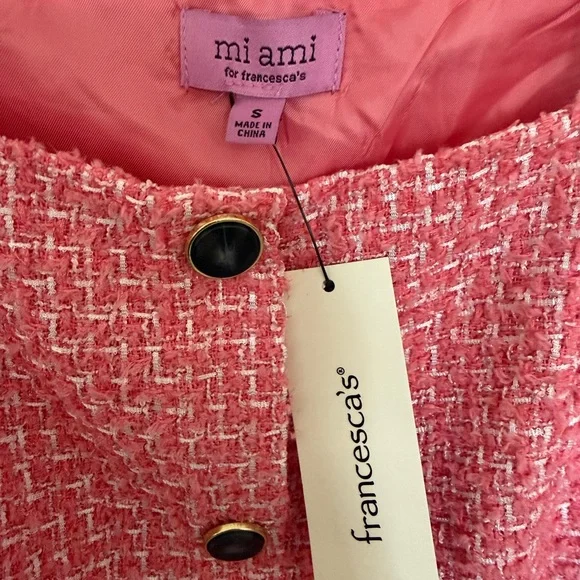 miami Pink Tweed Button-Front Mini Dress - Picture 8 of 9